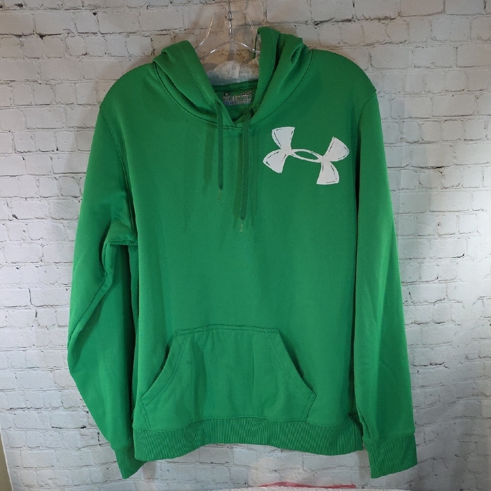 UNDER ARMOUR Mens‎ LG Green Hustle Fleece Hoodie Pullover ColdGear Semi-Fitted